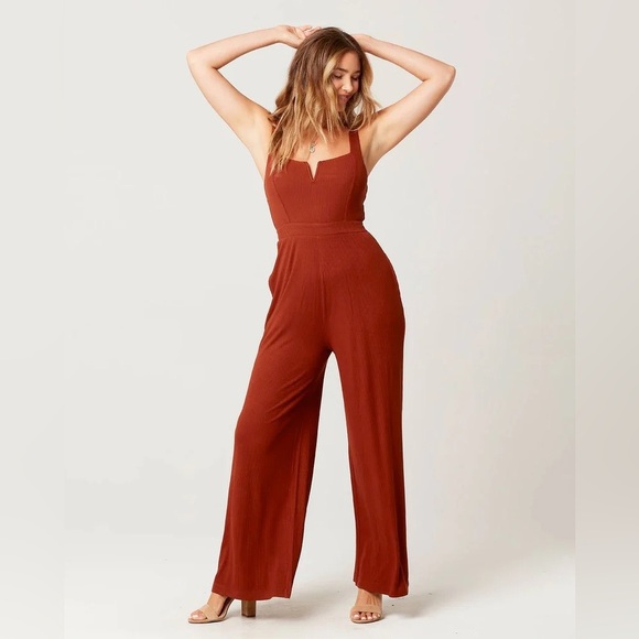 L*Space Jumpsuit Brown Selena Jumper Size Medium Sleeveless Lspace Pockets - Picture 1 of 10